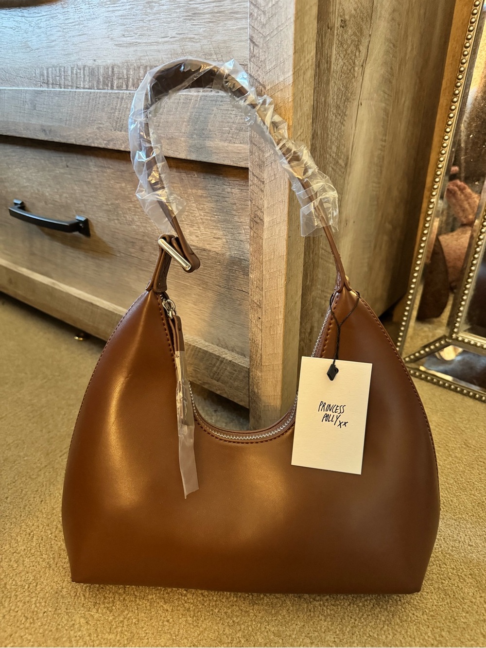 Princess Polly Tan Crescent Shoulder Bag